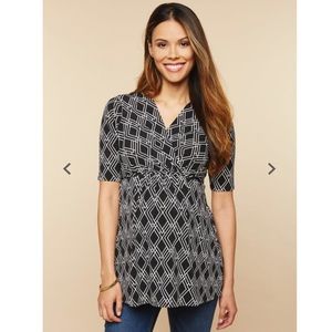 MOTHERHOOD MATERNITY 3/4 Sleeve Geometric Print Black White Size L